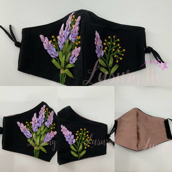 Lavender Embroidery Passport Wallet & Silk Mask, Wedding Gift,Versatile Washable - Picture 10 of 15
